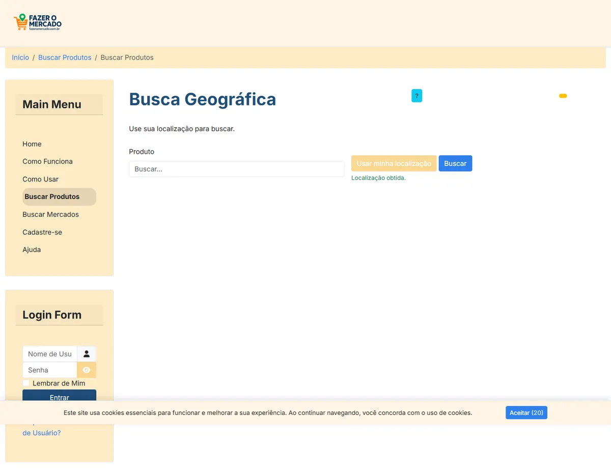 Print da busca geográfica de produtos